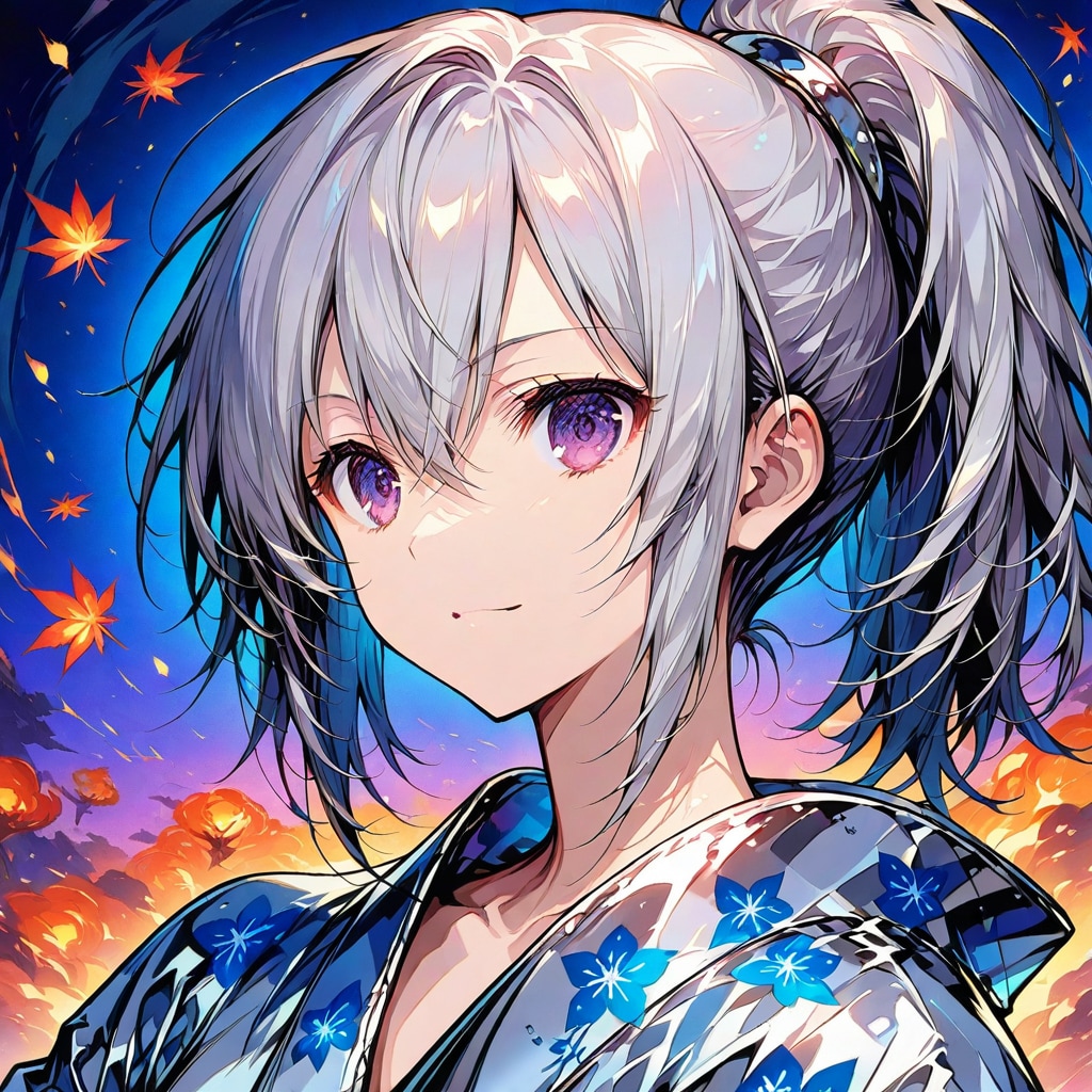 浴衣銀髪ガール