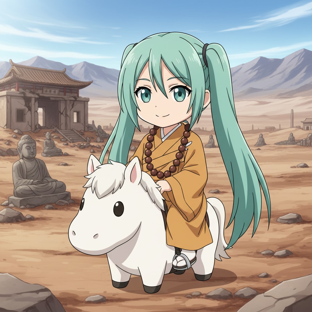 みどツイさん。2月4日。西の日。廃墟。アニメ的。フラットカラー。chibi. | の人気AIイラスト・グラビア