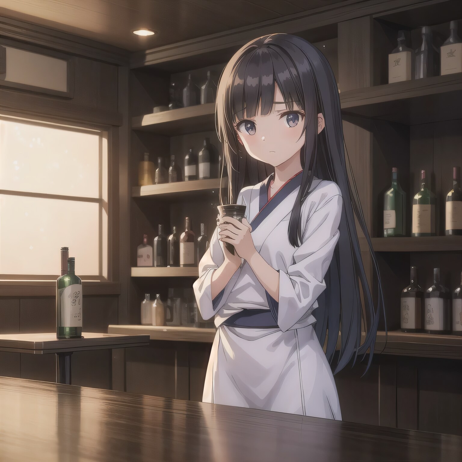 黒髪ロングで酒場の少女５ | の人気AIイラスト・グラビア