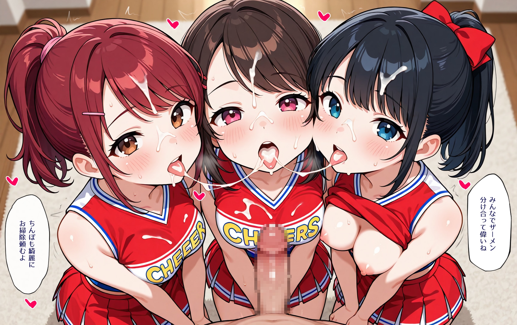 【3人の絆】チアガールズ、仲良しザーメンブリッジ