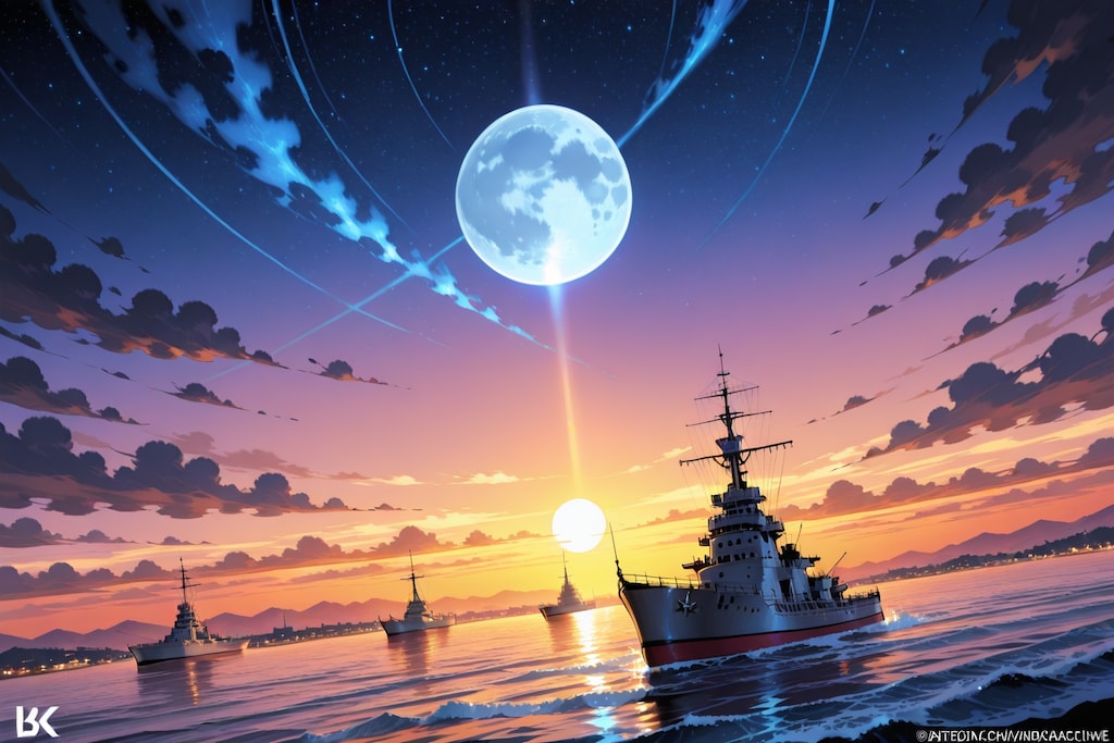 軍艦と夜空