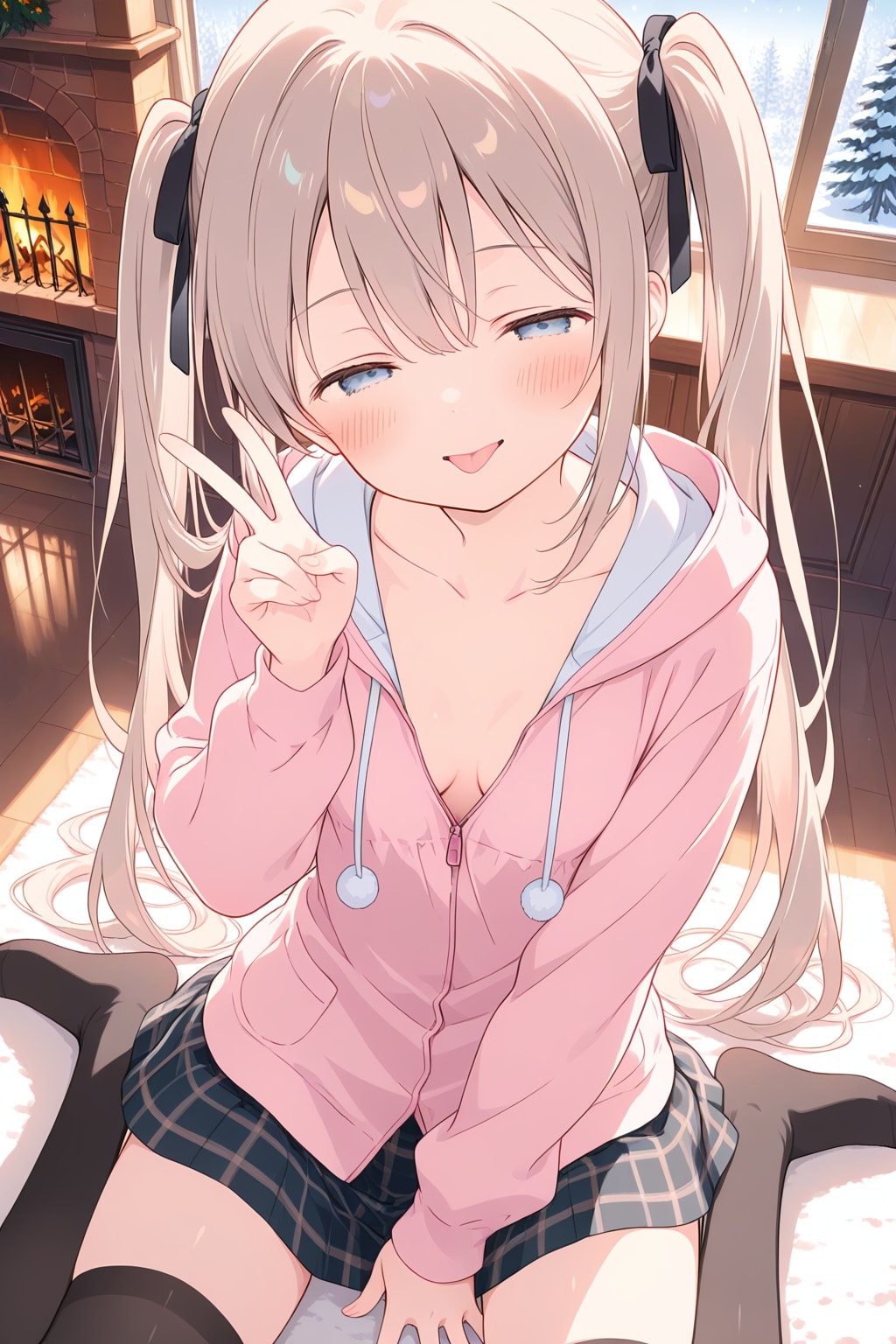 暖炉と少女『上手に撮ってよね？』 | の人気AIイラスト・グラビア