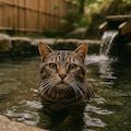露天風呂に入る猫 2枚目