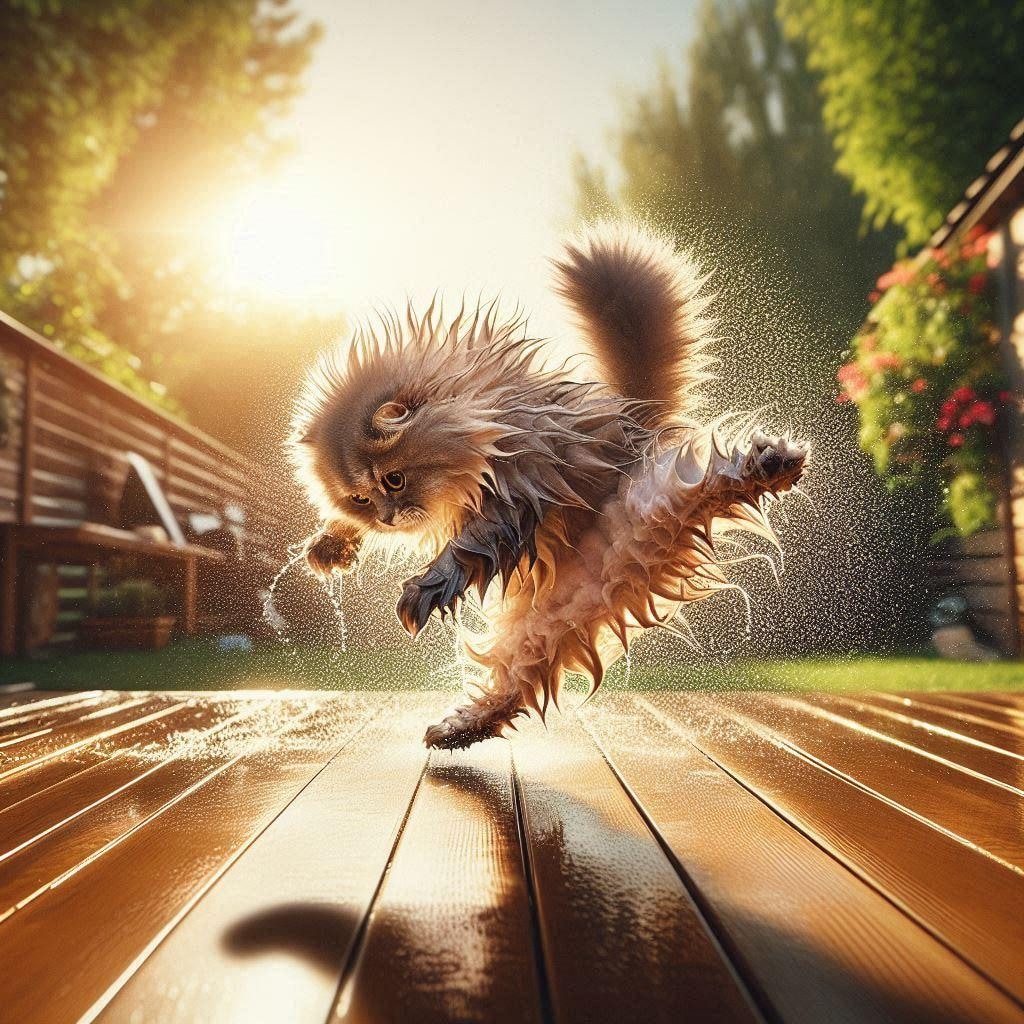 露天風呂に入る猫