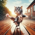 露天風呂に入る猫 4枚目