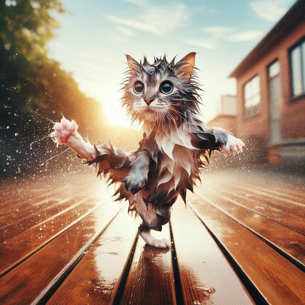 露天風呂に入る猫