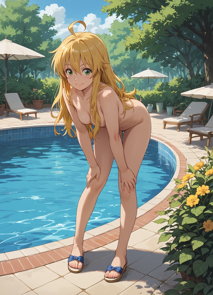 裸でプール