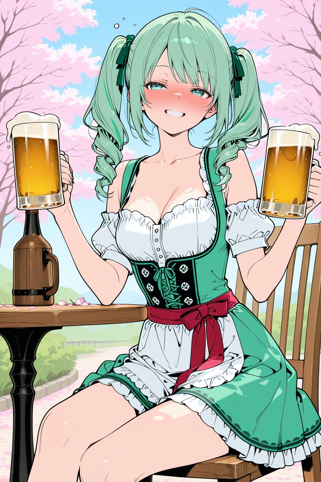 酔っ払いの緑髪ちゃん | の人気AIイラスト・グラビア