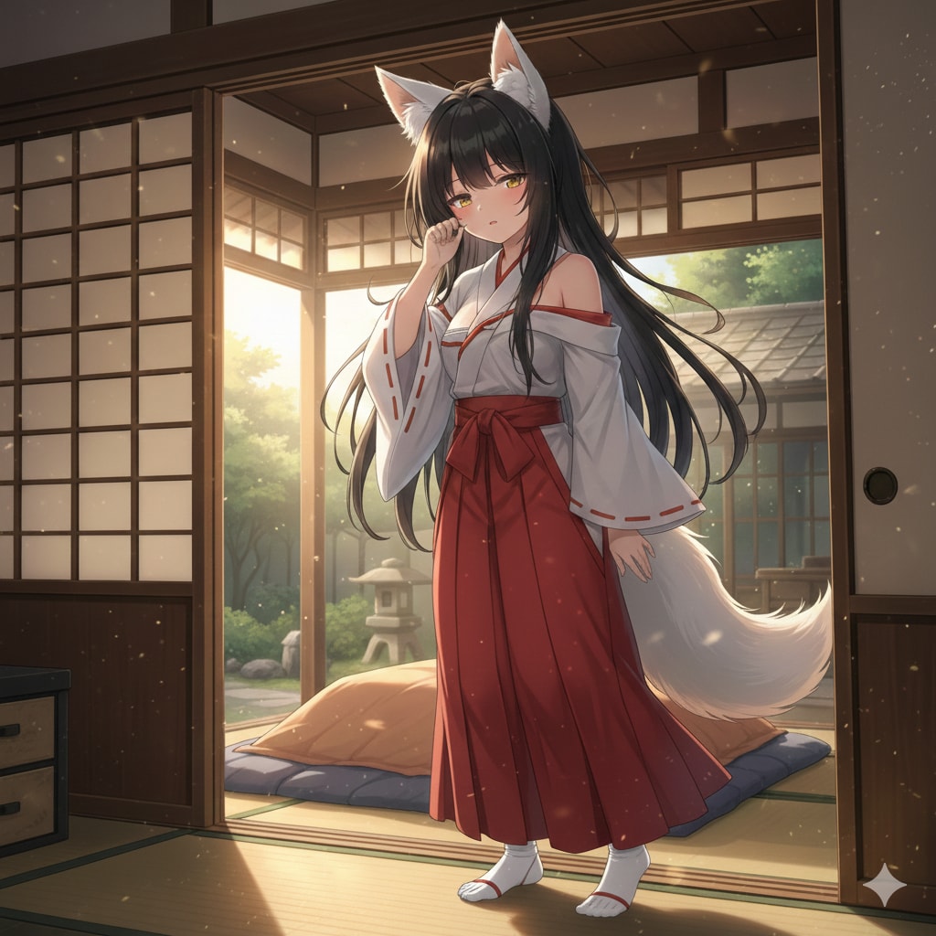 ねむねむ巫女さん