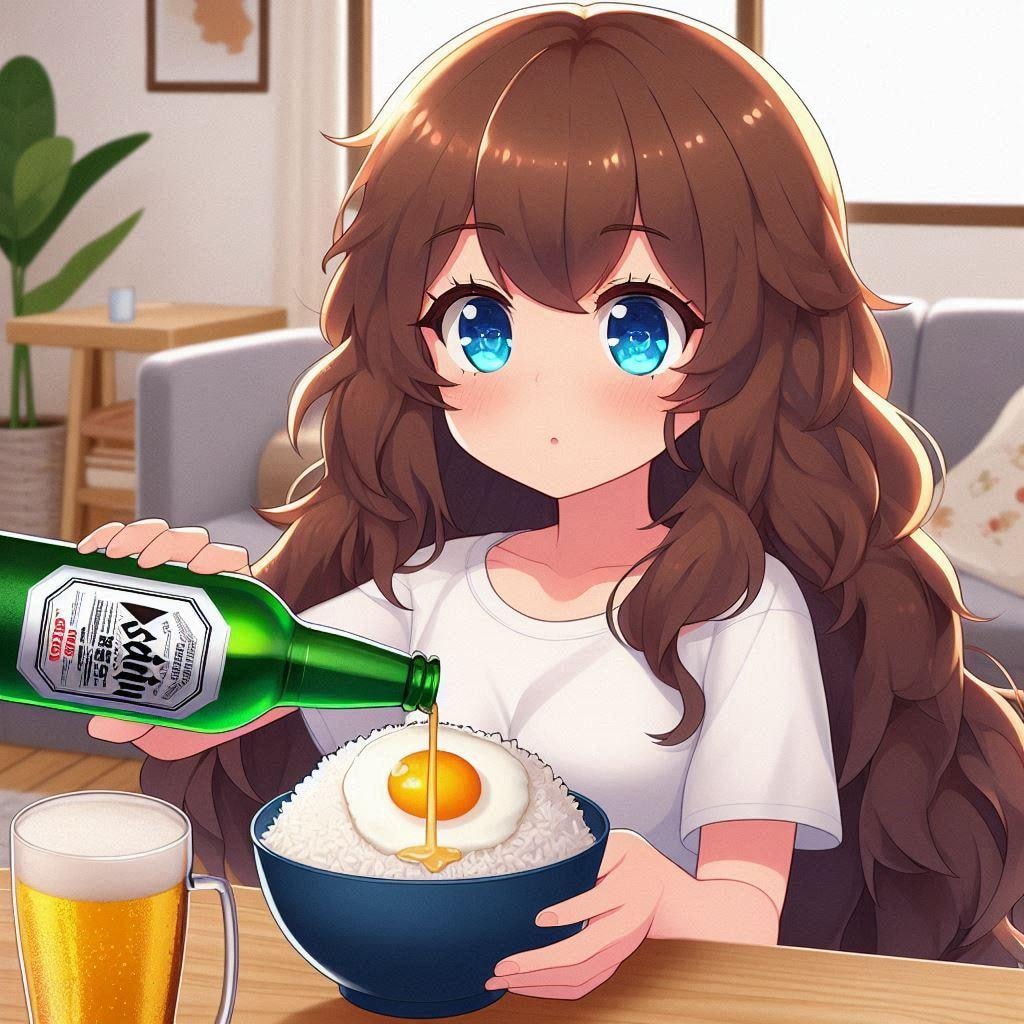 卵かけご飯を食べる女の子