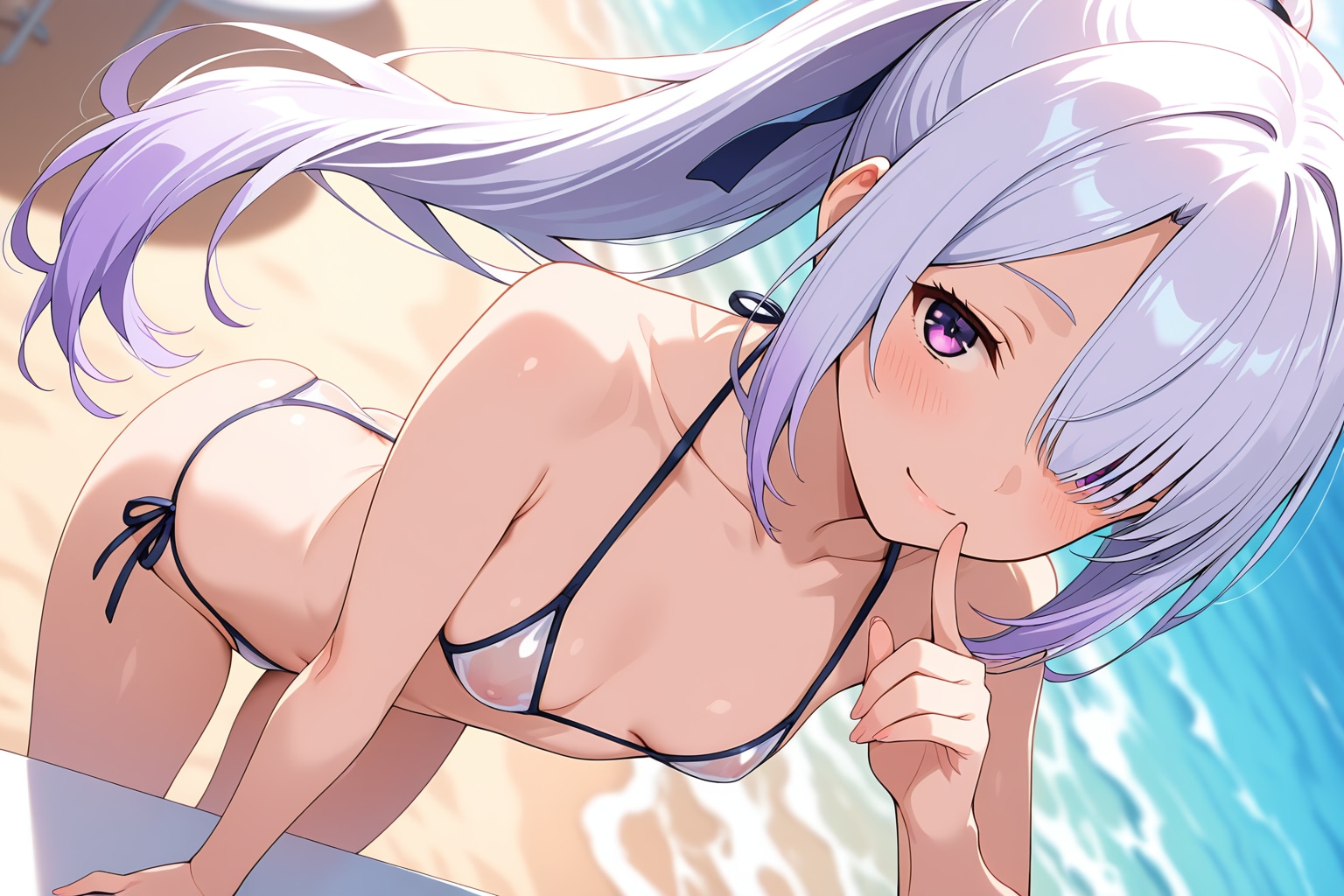 メカクレ薄紫髪ちゃん79『前傾姿勢+テーブル』
