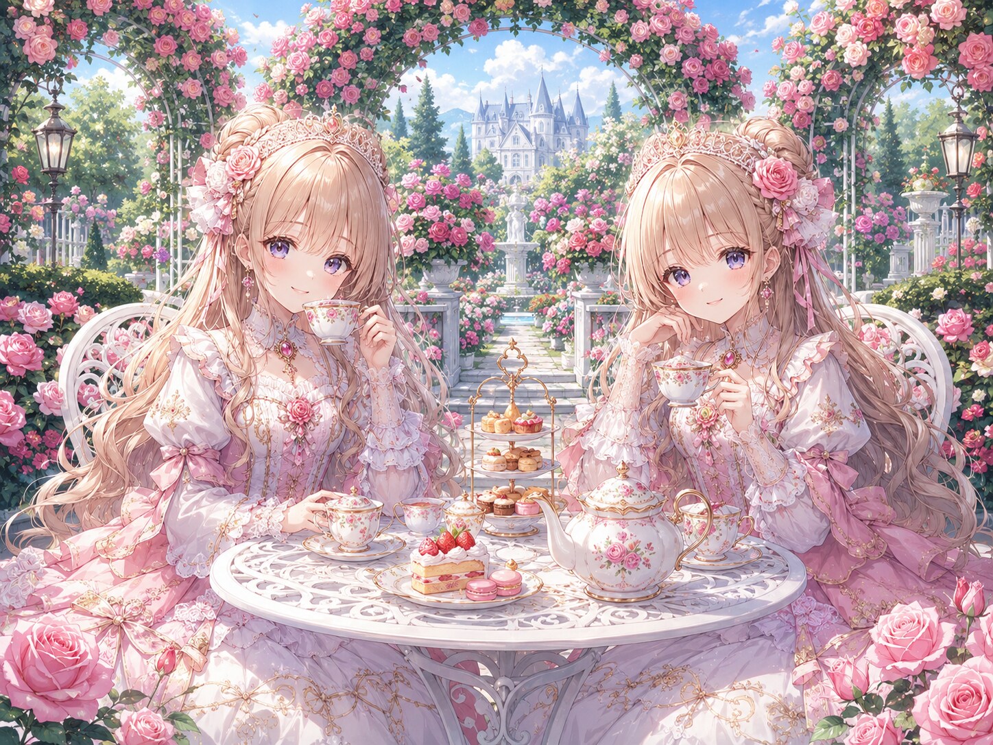 薔薇園のお茶会 | の人気AIイラスト・グラビア