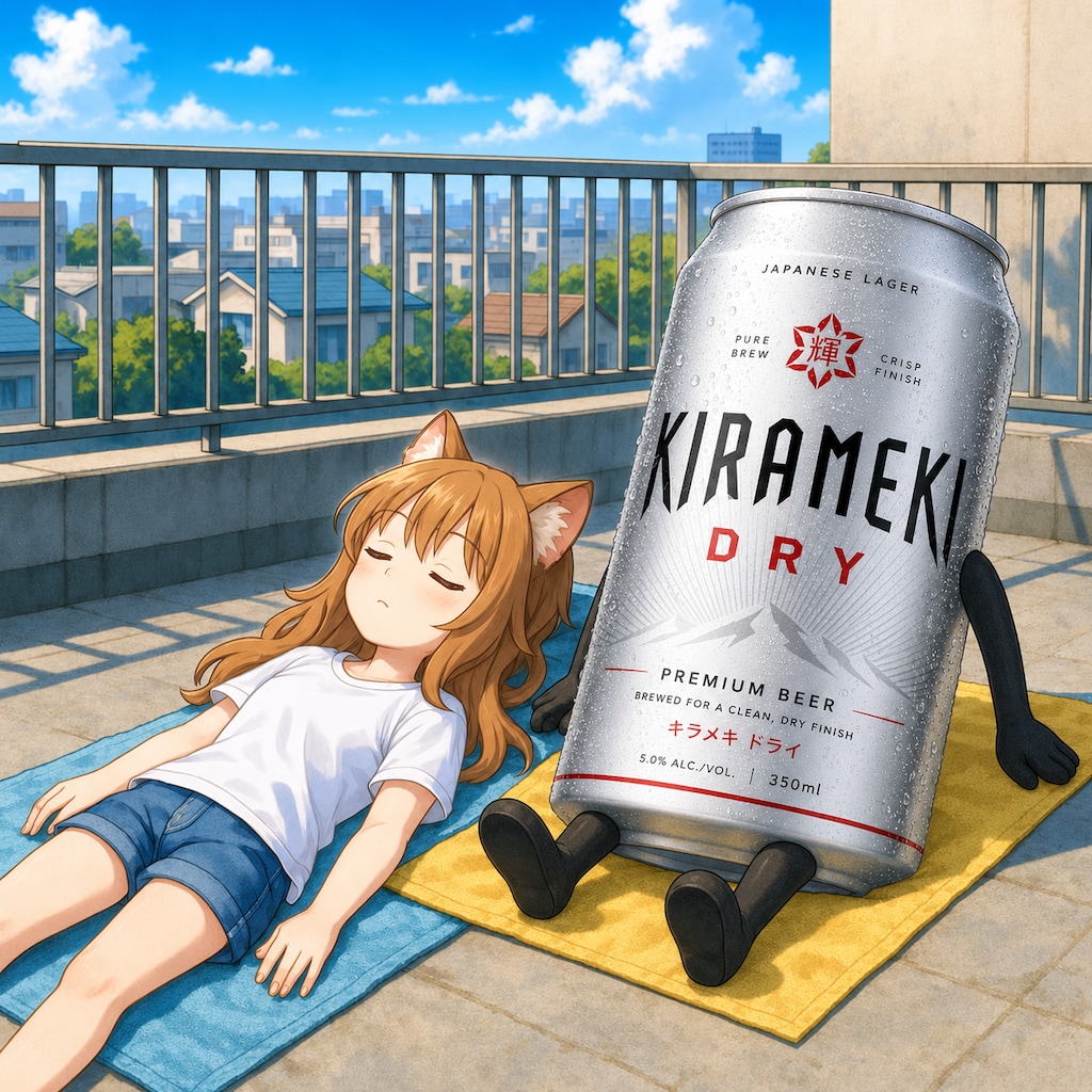 夏休みに屋上で日焼けしようとした小さな女の子