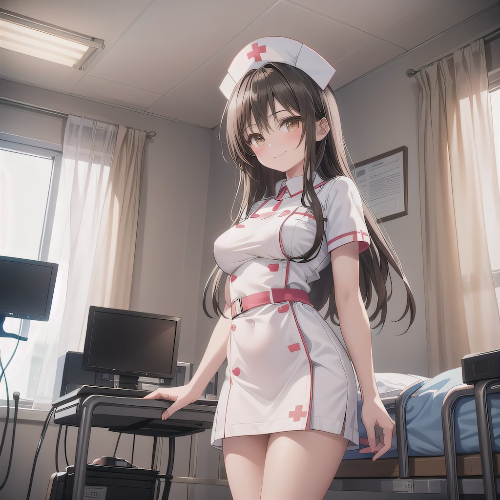 黒髪ロングで白衣の少女４０