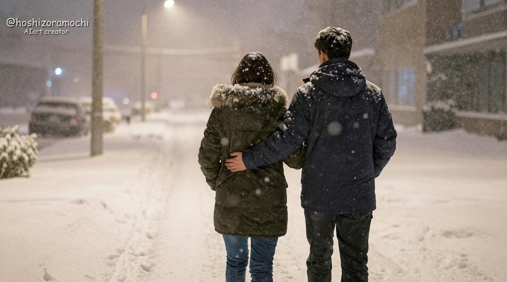寒さを分かち合う二つの影👥