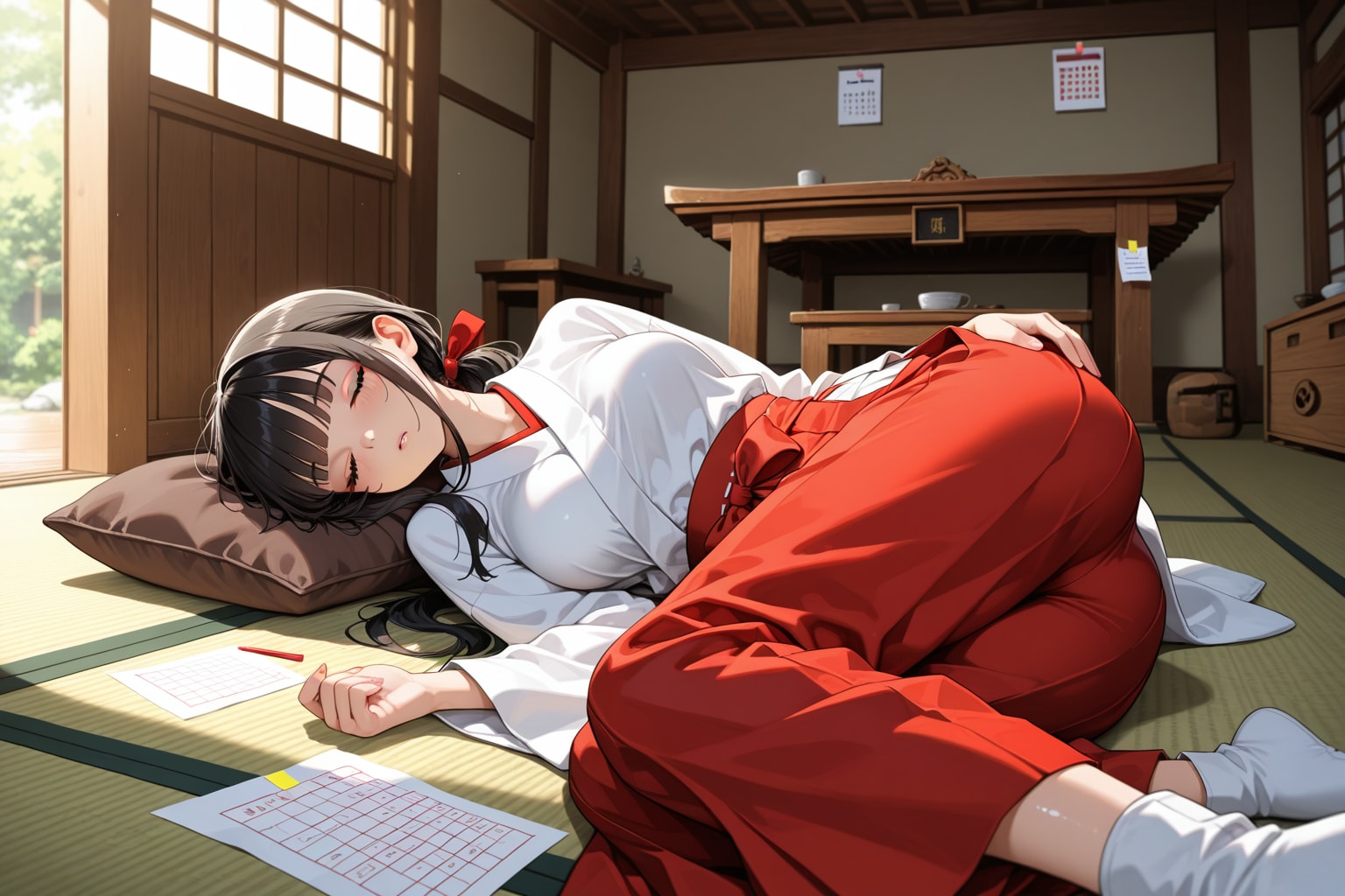 今日のお昼寝巫女さん。 | の人気AIイラスト・グラビア
