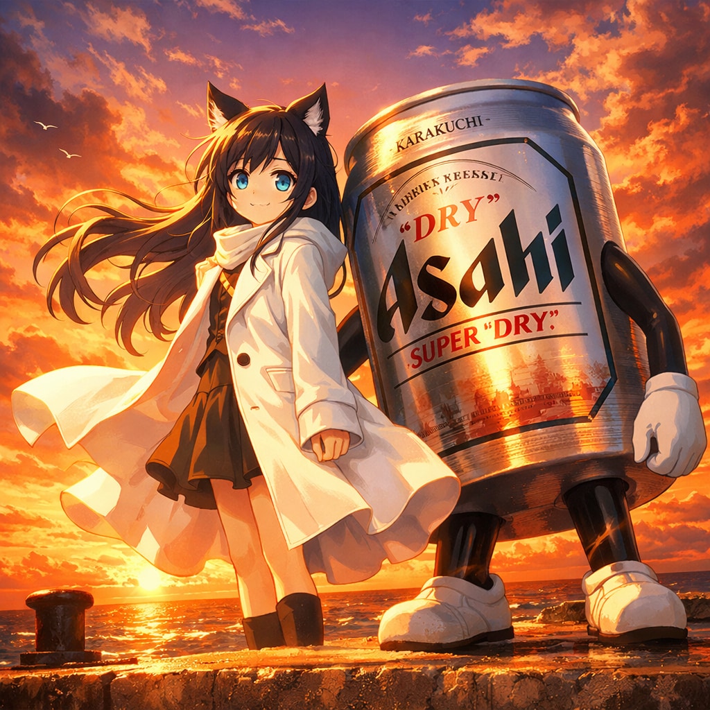 夕方の海辺の小さな女の子