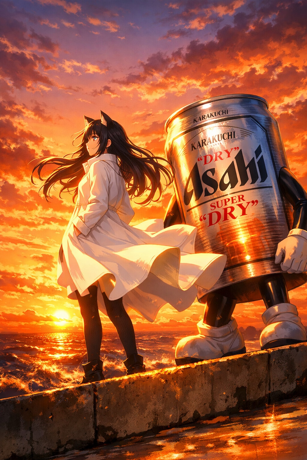 夕方の海辺の小さな女の子