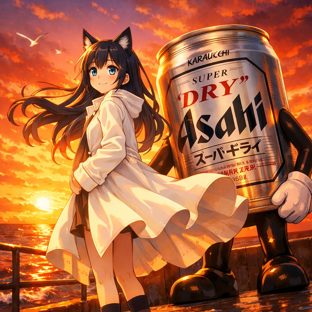 夕方の海辺の小さな女の子