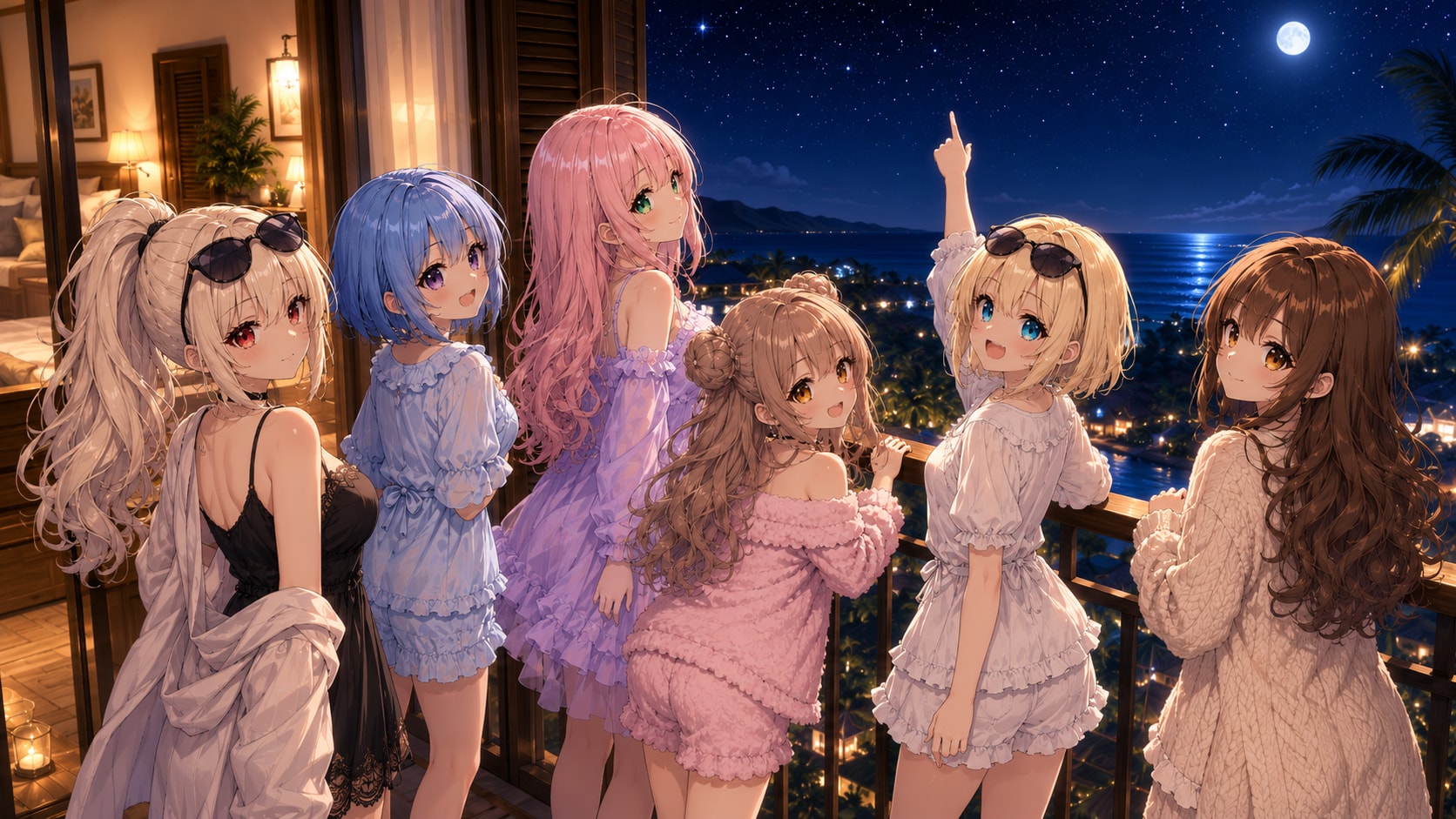 月明かりのバルコニーで、6人の星空時間🌙✨