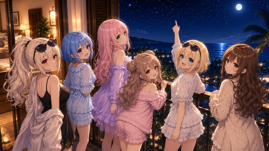 月明かりのバルコニーで、6人の星空時間🌙✨