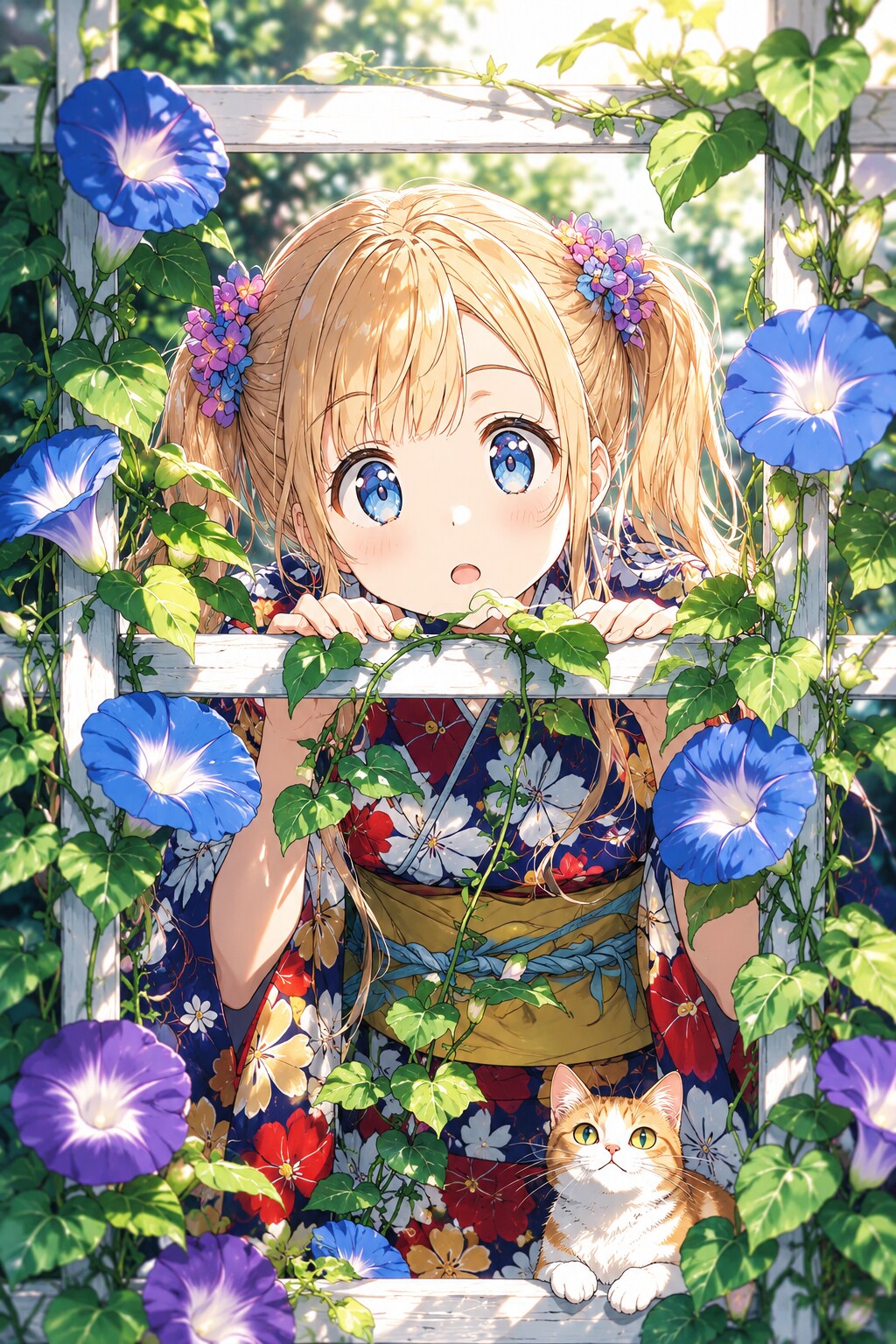 朝顔のすき間で、目が合った | の人気AIイラスト・グラビア