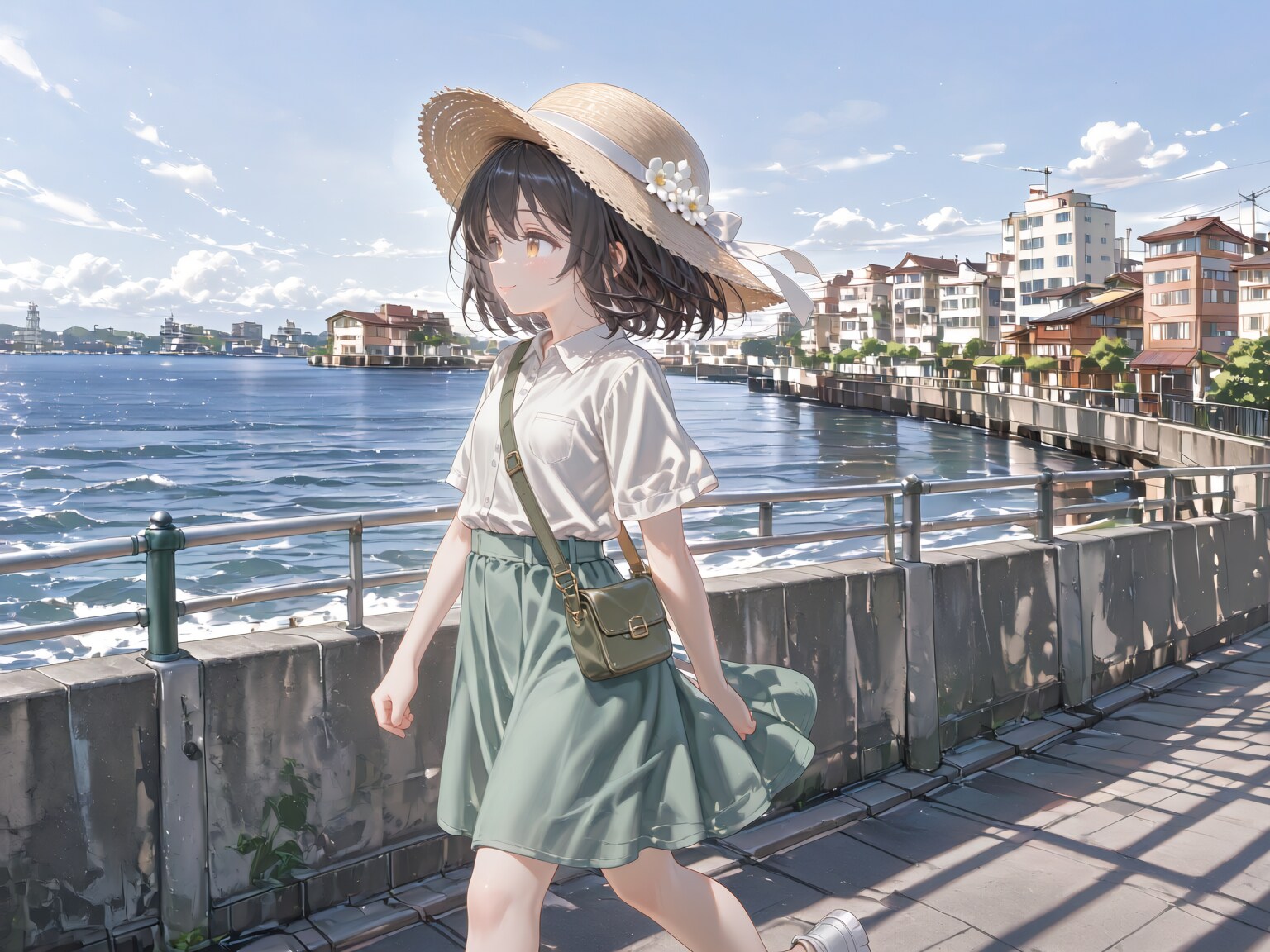 海岸沿いを散歩するおんなのこ | の人気AIイラスト・グラビア