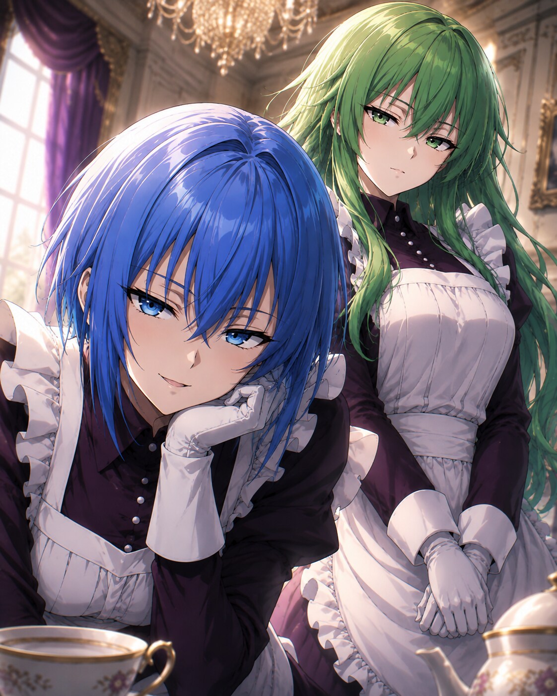 レイン＆ミザリーのティータイム☕💙💚 | の人気AIイラスト・グラビア