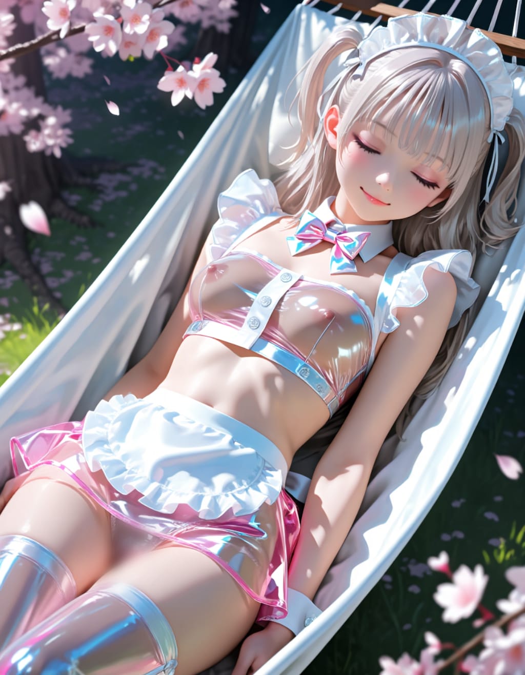 ハンモックで寝るメイドさん