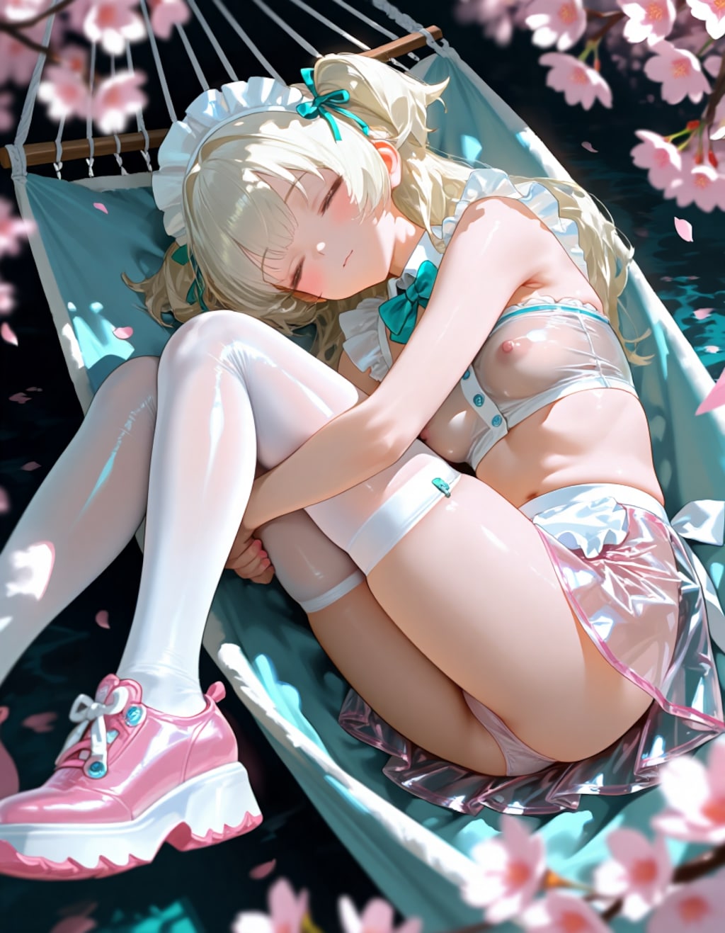 ハンモックで寝るメイドさん