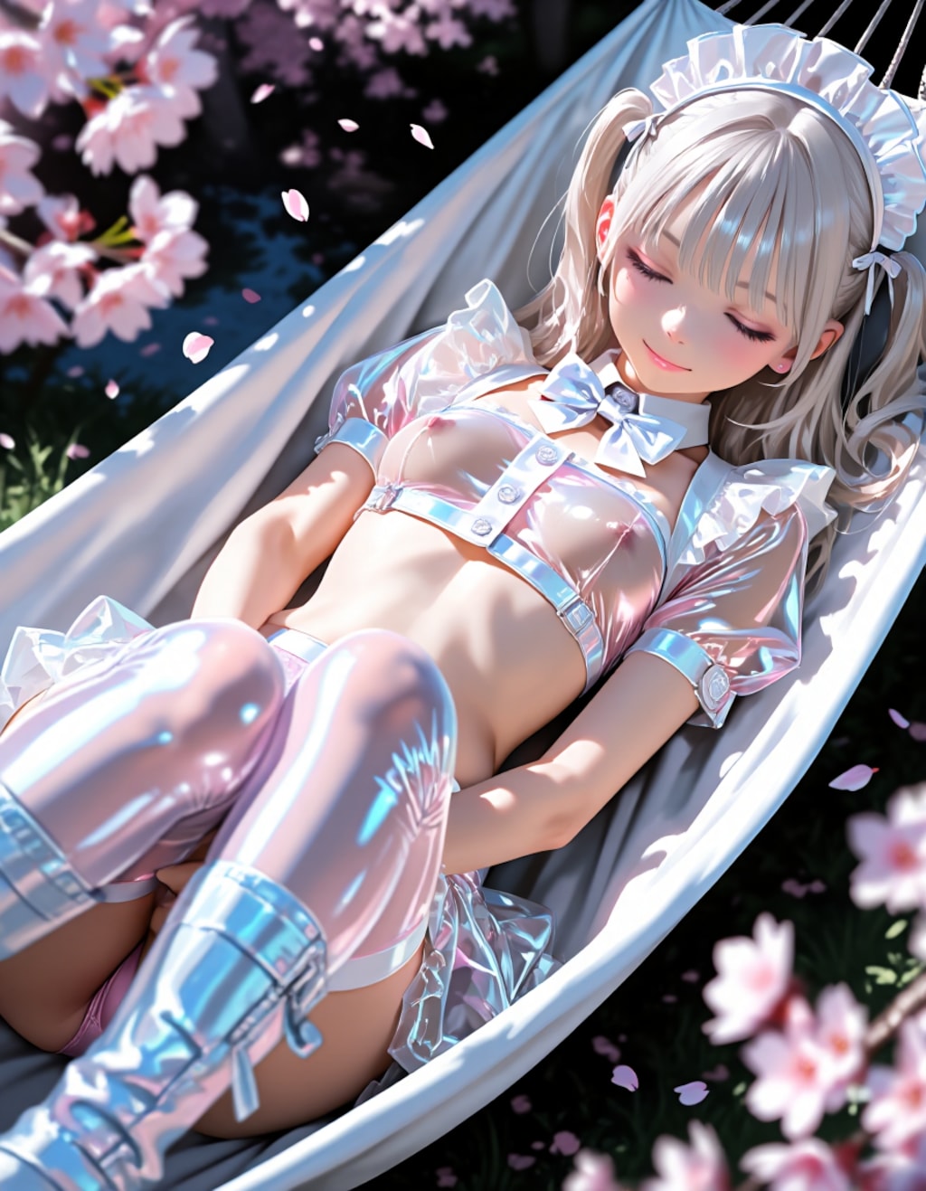 ハンモックで寝るメイドさん
