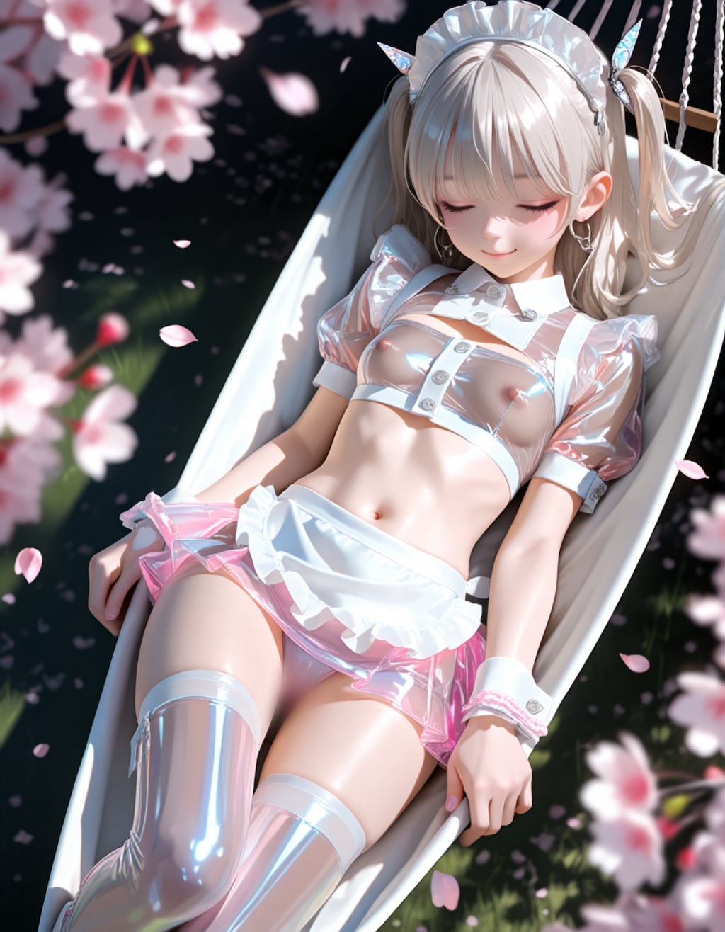ハンモックで寝るメイドさん
