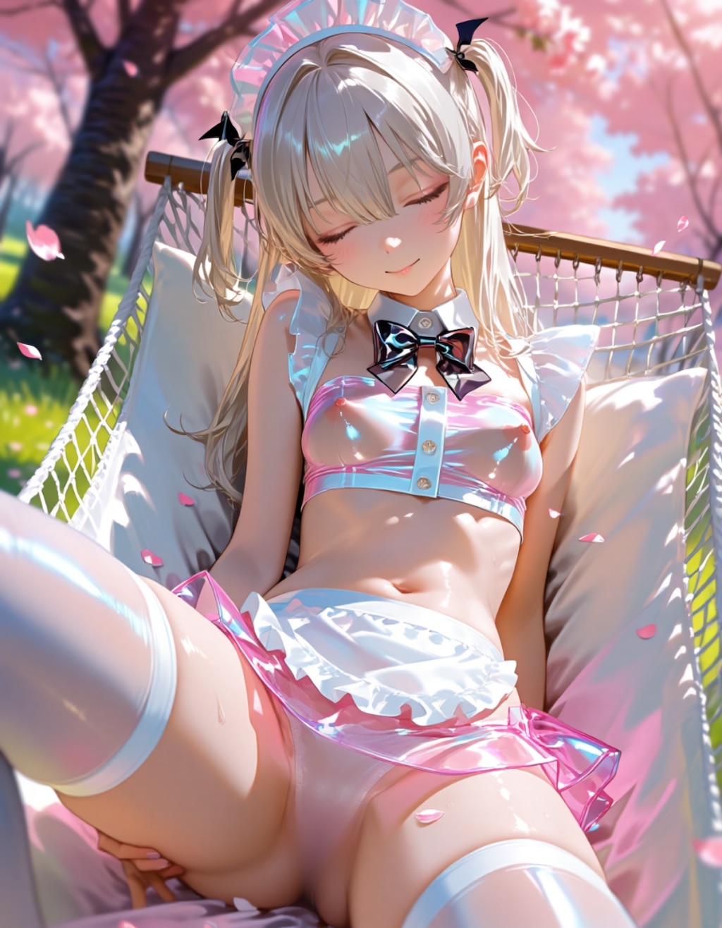 ハンモックで寝るメイドさん