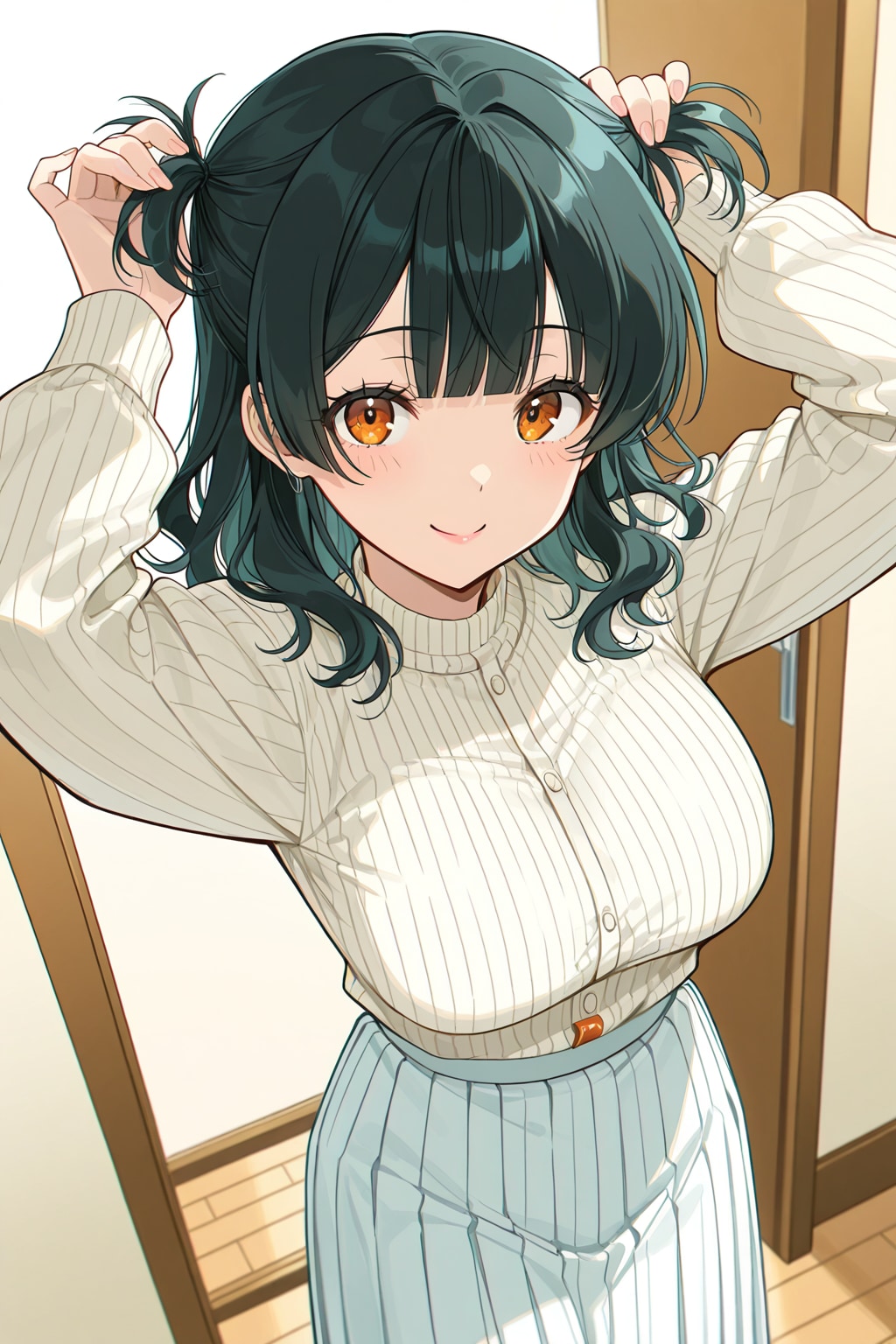 髪の毛を束ねる女の子