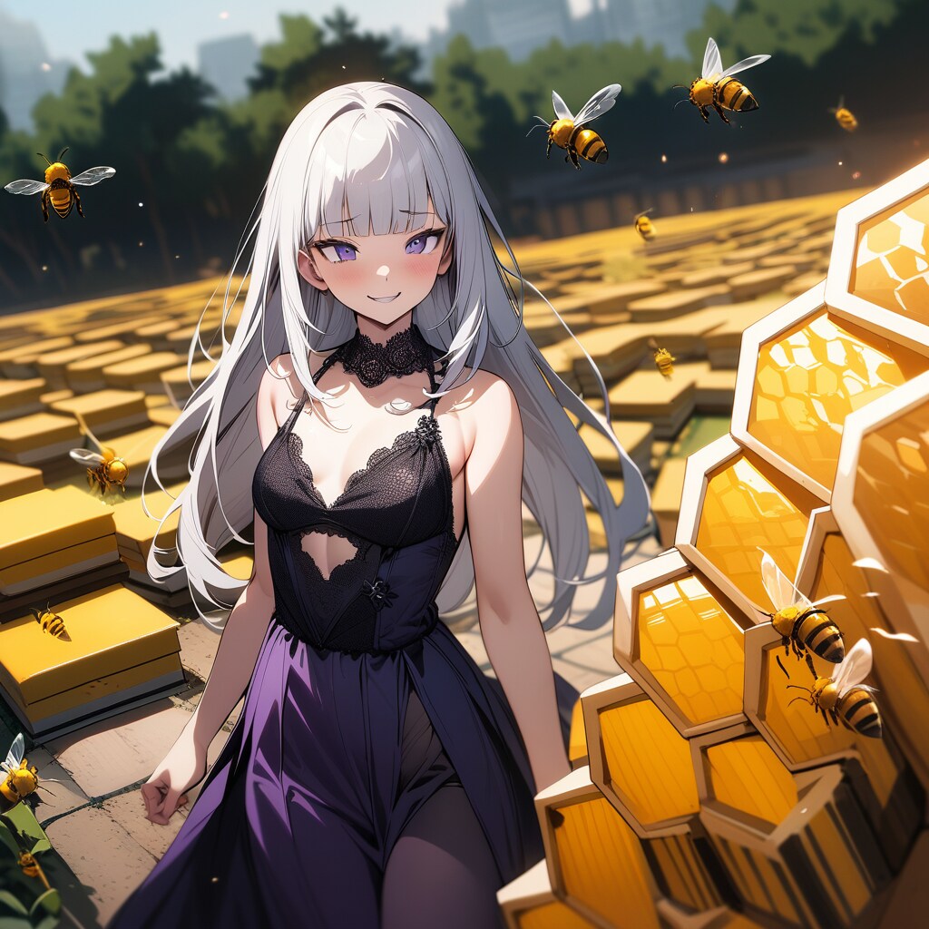 養蜂場視察の銀髪お嬢様