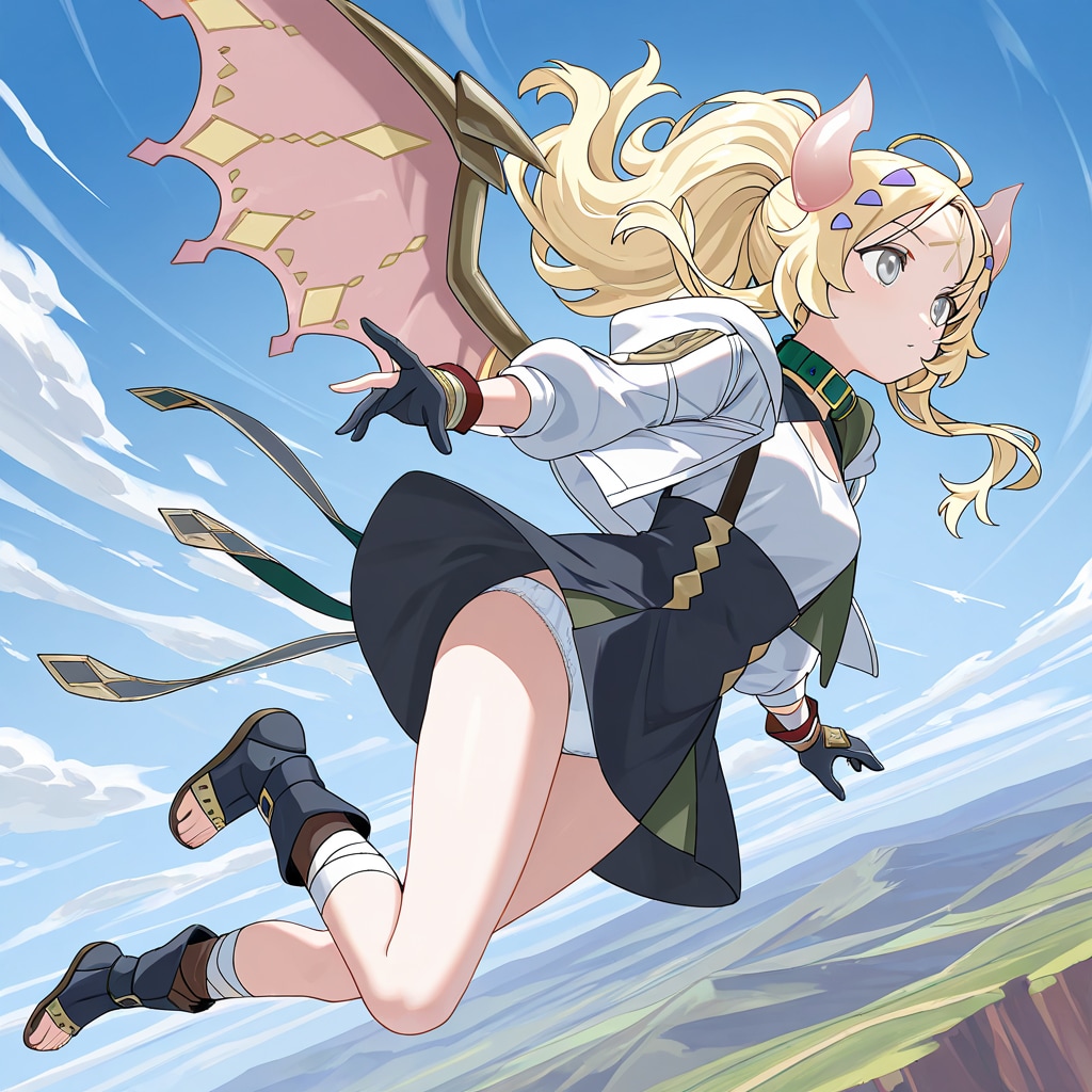 エクレシアが青空を飛行してパンチラ