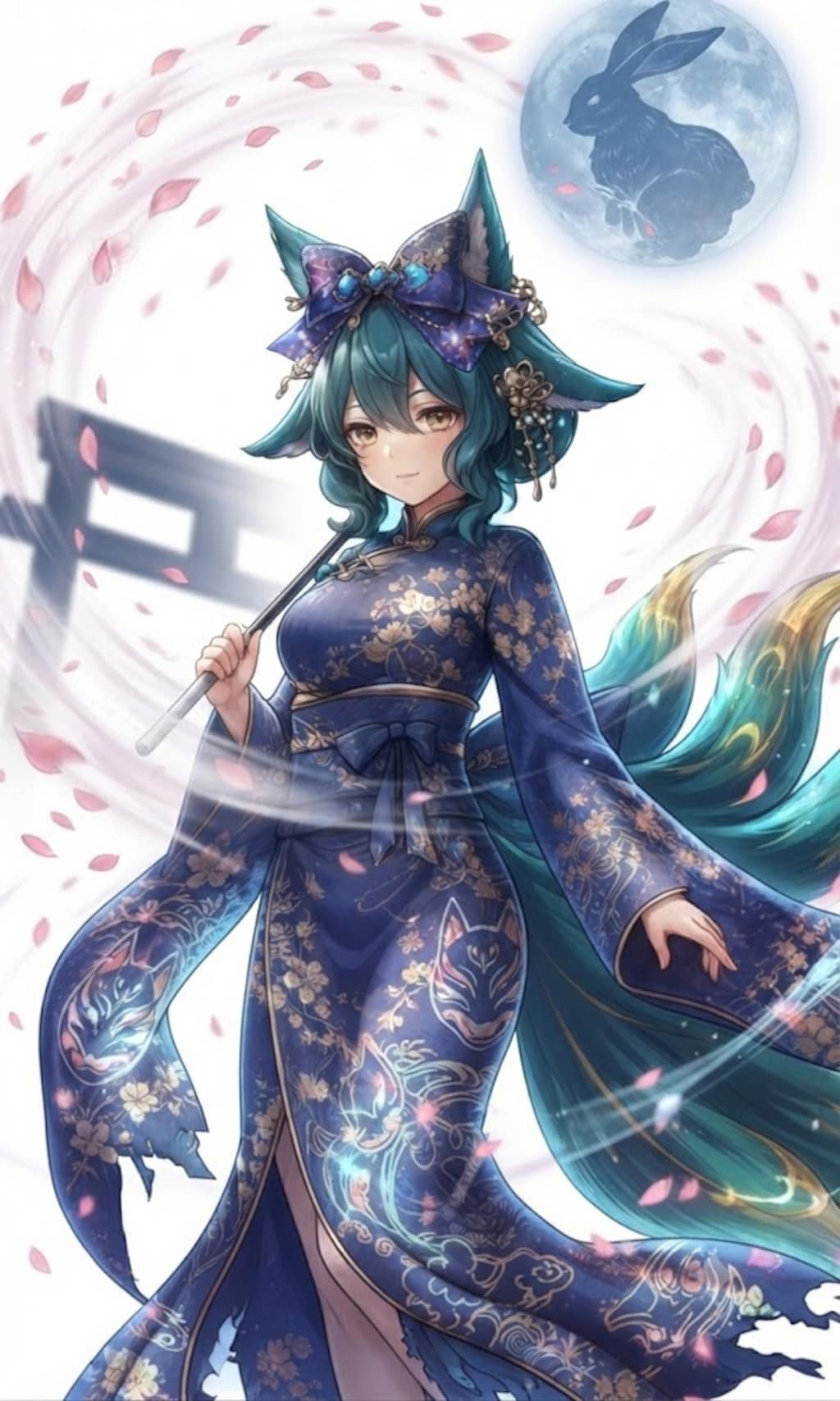 舞い散る花と、月に魅入られた九尾