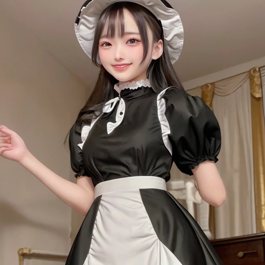 黒髪ロングでメイド服の美女１１８