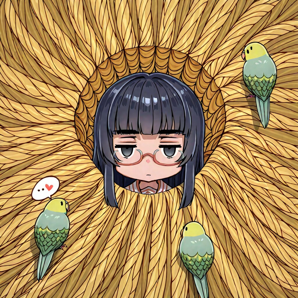 ゴッホスタイル_ジト目お姉ちゃんとインコ