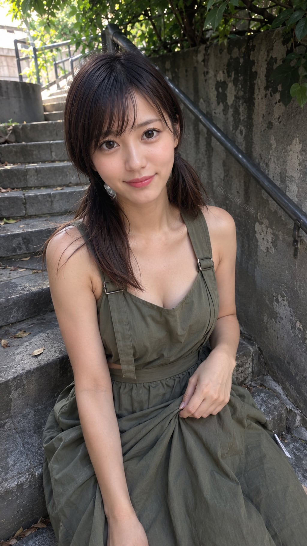 階段で座る女の子