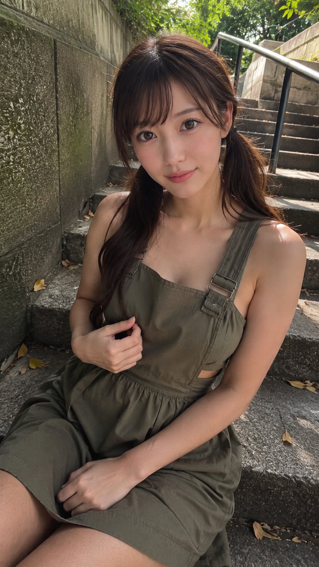 階段で座る女の子