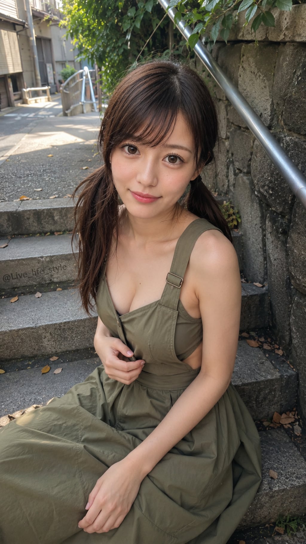 階段で座る女の子