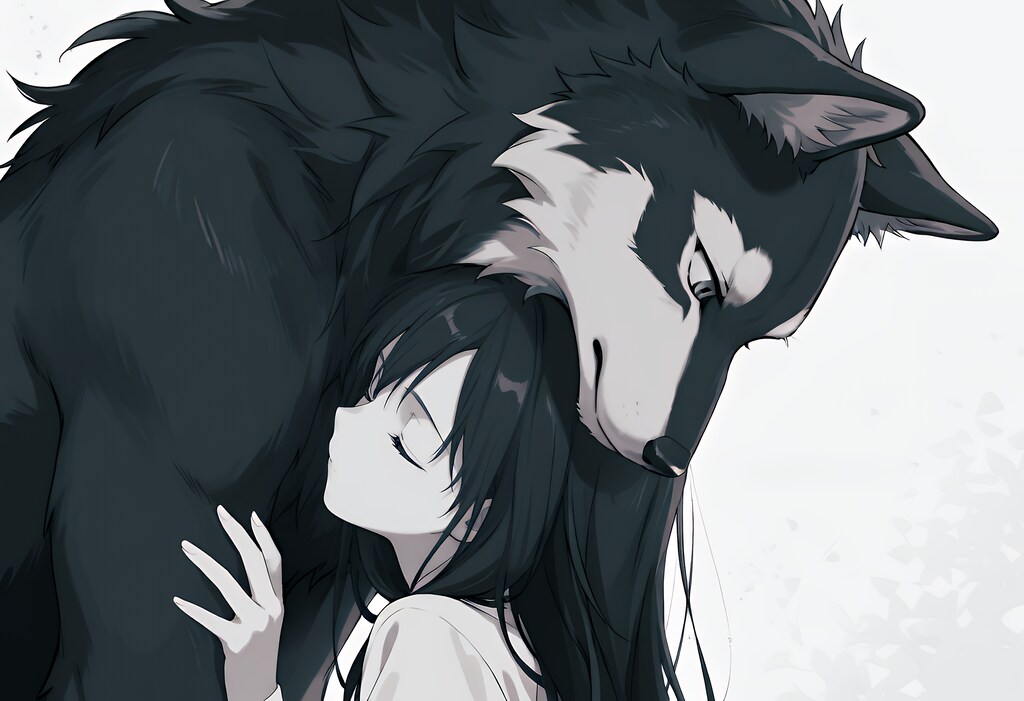 眠る少女と人の狼