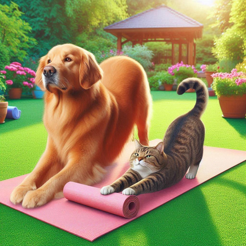 ストレッチする犬と猫 | の人気AIイラスト・グラビア