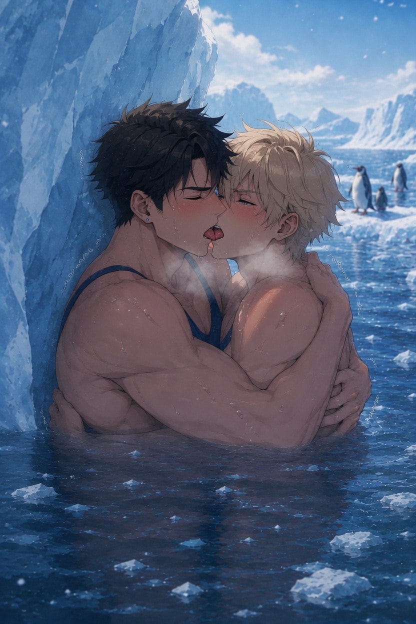 氷山の物陰でキス....