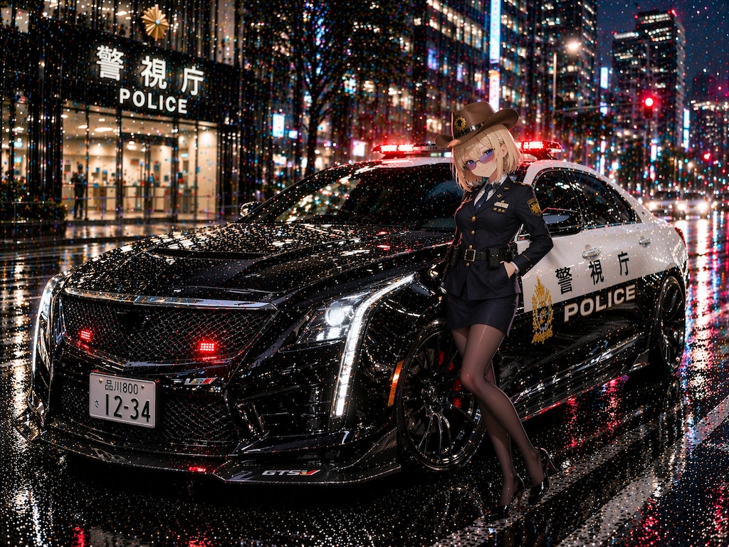 女性と米産ラグジュアリー警ら車