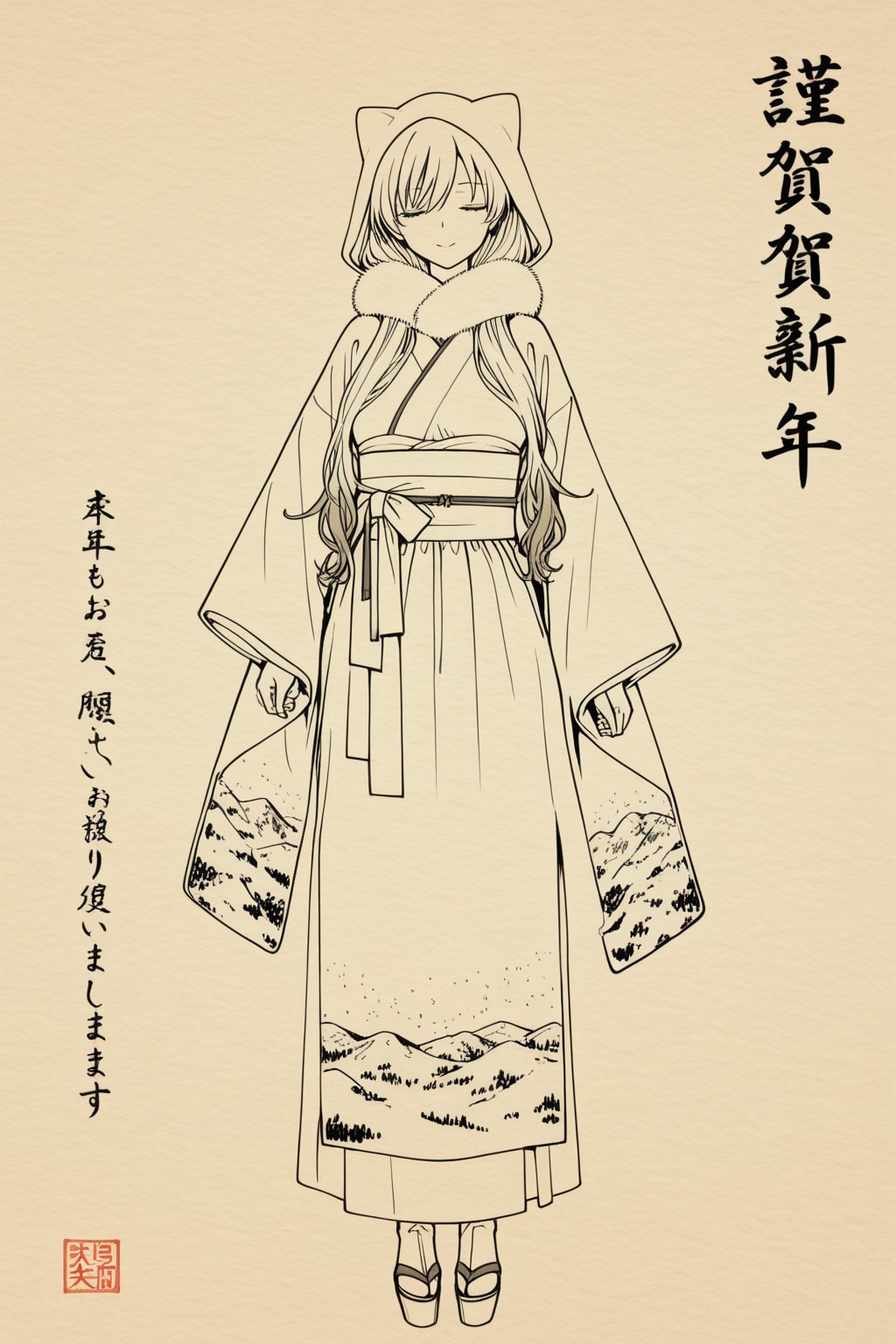 日本画で描く「北海道の道産娘」