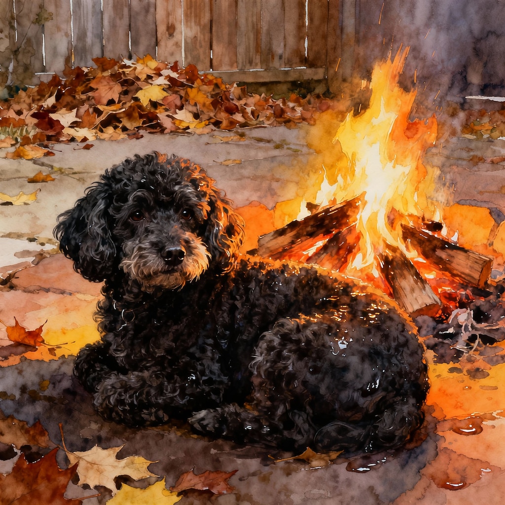 秋と焚火と犬と