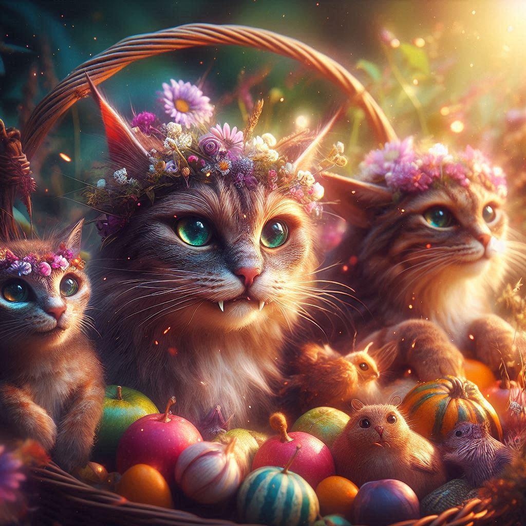 夏の幻想生物と猫