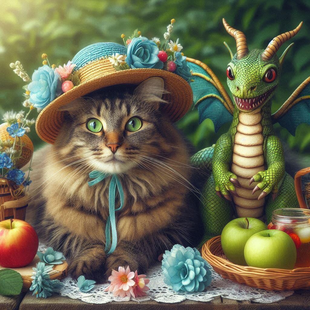 夏の幻想生物と猫